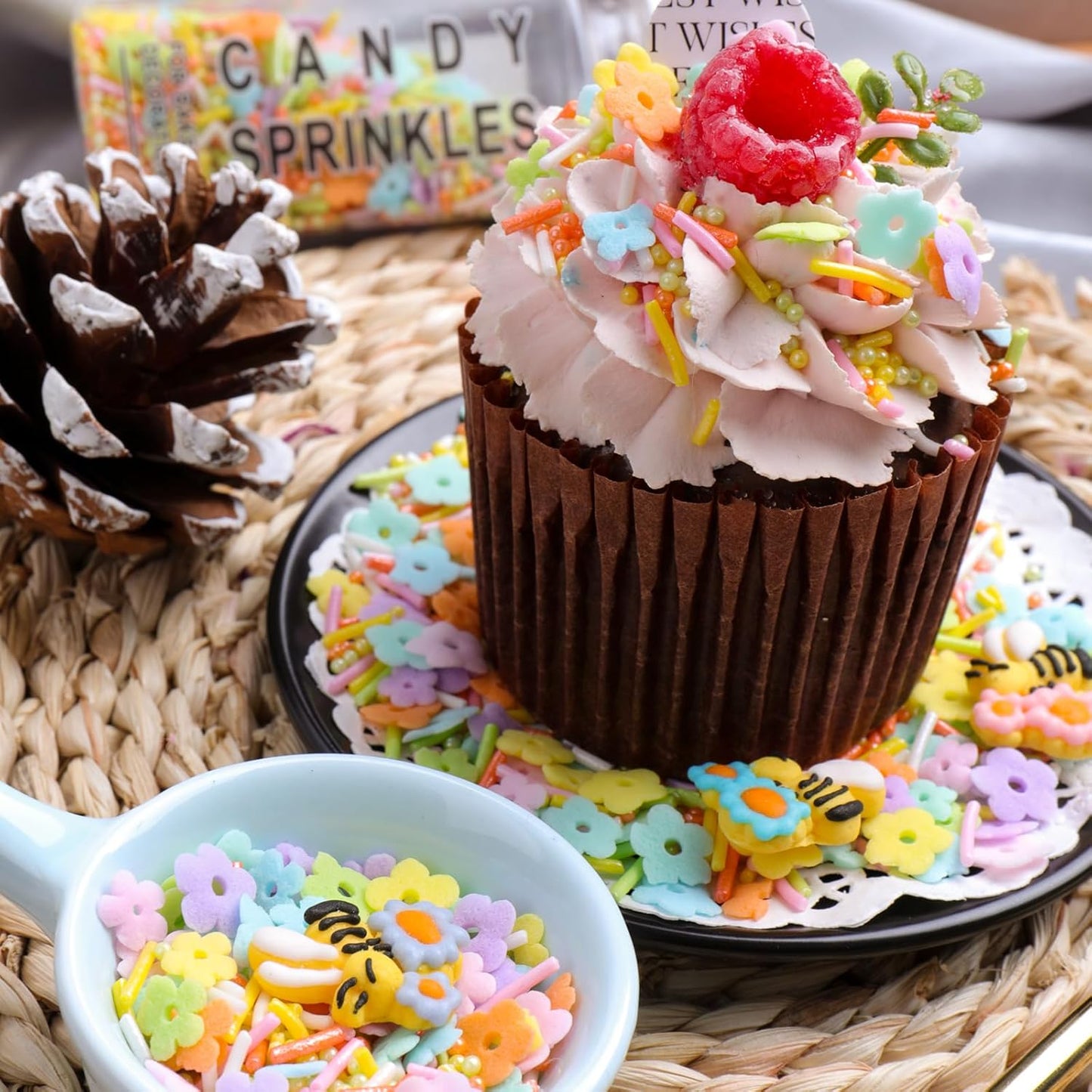 Flower Sprinkles for Cake Decorating, Edible flower and Bee Sugar Mix, Perfect for Cake Decorations, Baking, Ice Cream, Cookies, Cupcake Toppers