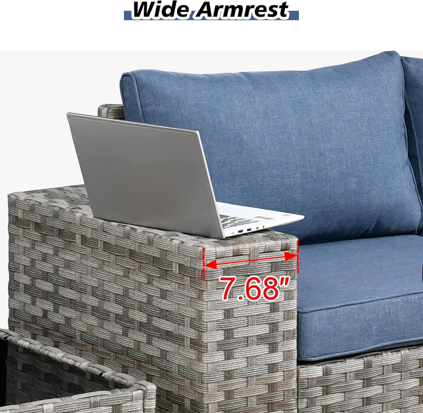 HOOOWOOO 12 Piece Modular Patio Outdoor Sectional Furniture Sofa Set,Wicker Conversation Set,Out Door Couch Set with Wide Arm for Outside All Weather(Denim Blue)