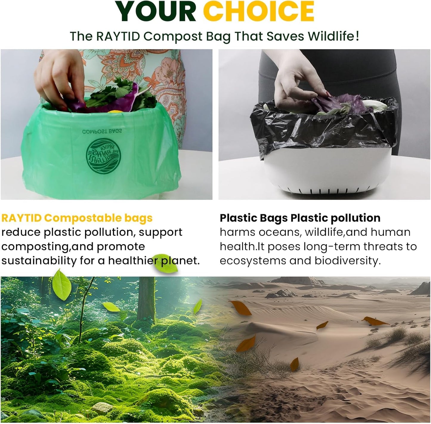 Compost Bags 1.3 Gallon,150 Count,Compostable Small Trash Bags for Kitchen Countertop Compost Bin 0.75, 1,1.2, 1.3Gallon,ASTM D6400, US BPI and Europe OK compost HOME certified