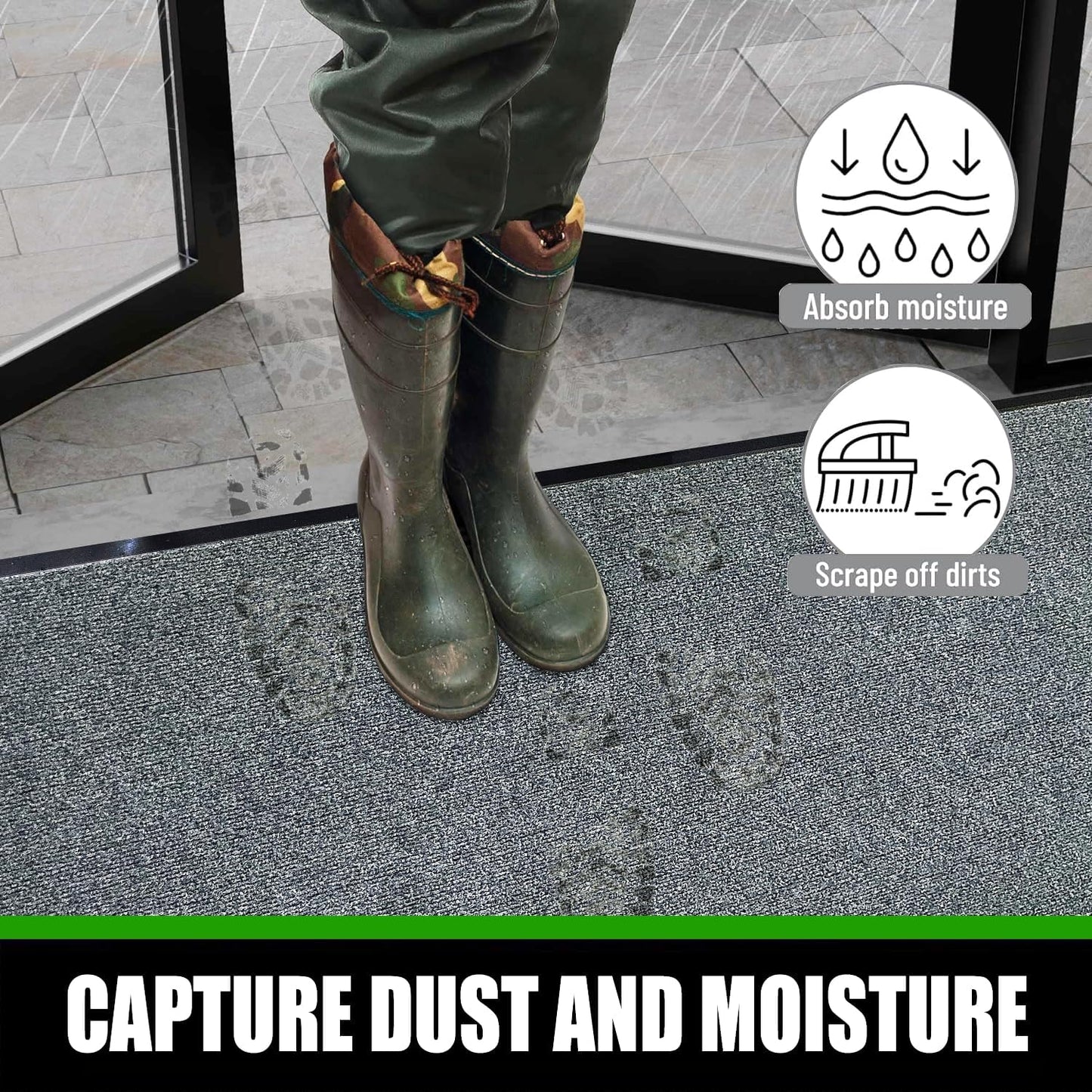 Heavy Duty Doormat, 3'x10' Indoor Outdoor Entry Rug, Commercial Entrance Mat with Rubber Border, Durable Welcome Mat, Rubber Backing Non Slip Doormat for Entryway, Large Garage Floor Mat