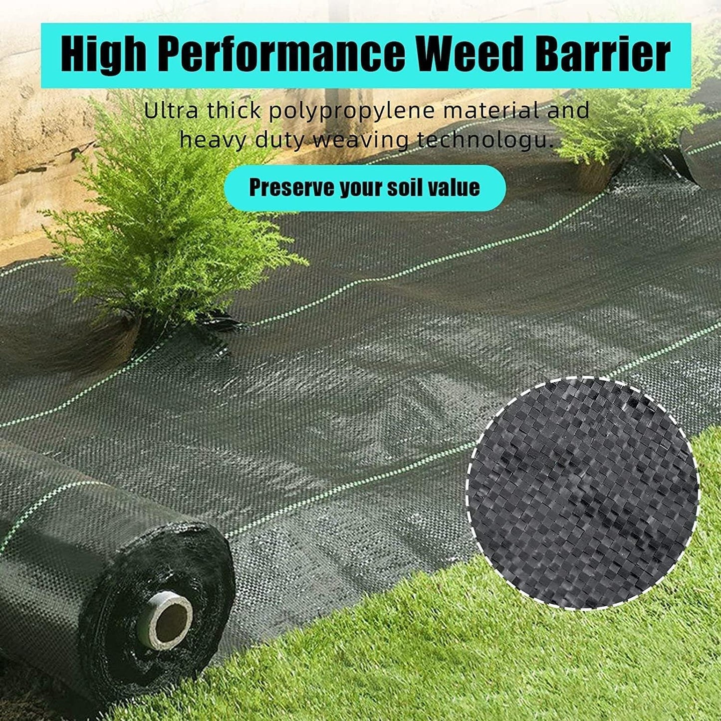 Garvee 4ft x 250ft Premium Weed Barrier Landscape Fabric, 5oz Heavy Duty, Weed Control Fabric, High Permeability Good for Flower Bed, Driveway Fabric Ground Cover