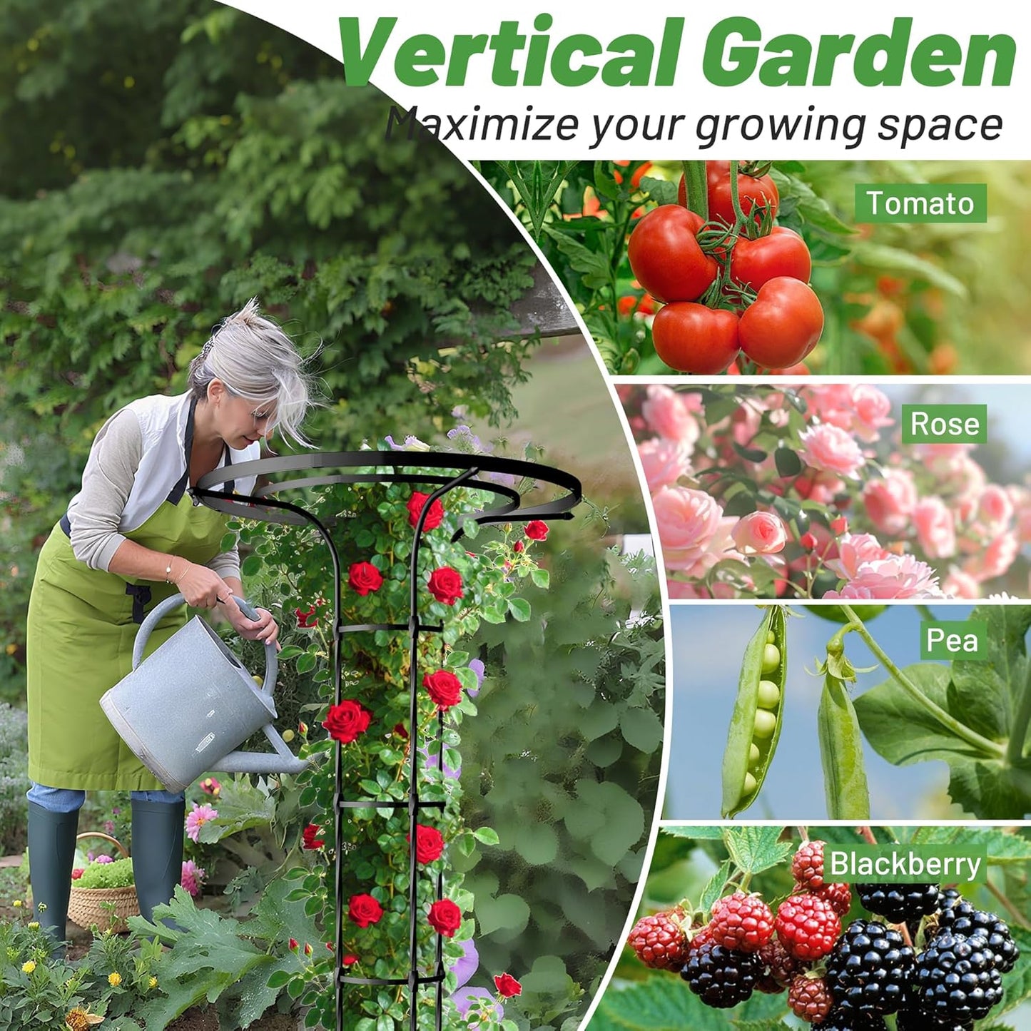 Garden Trellis for Climbing Plants Outdoor, 3.7FT Tall Metal Obelisk Trellis, 41.3" Umbrella Trellis for Potted Plants, Mushroom Top Trellises for Vines, Rose, Clematis, Pea, Bean, Tomato