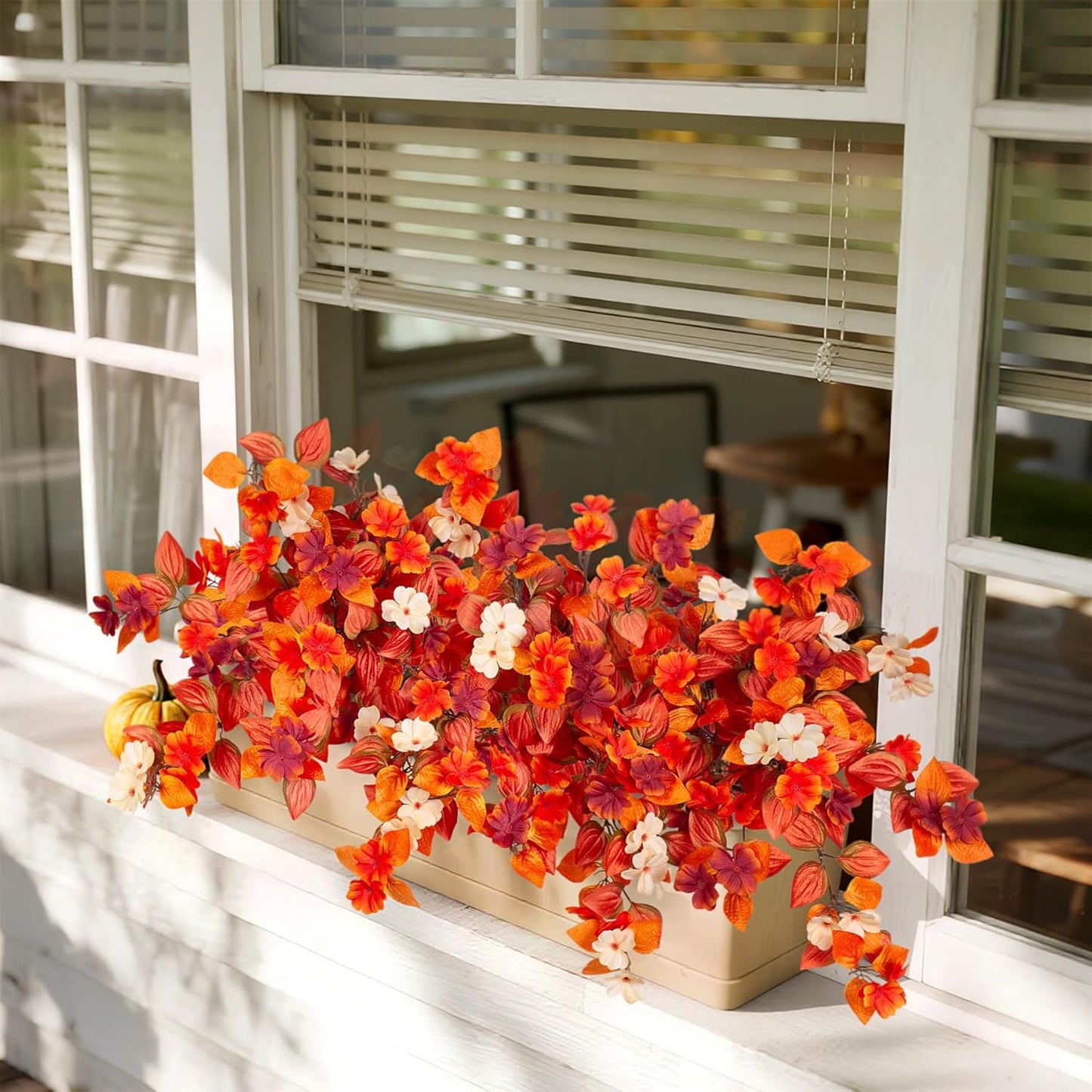 Fake Fall Flowers Artificial for Decoration 2PCS Faux Silk Fall Flowers Plants for Outdoors Outside Planters UV Resistant Looks Real for Front Door Porch Patio Garden Decor