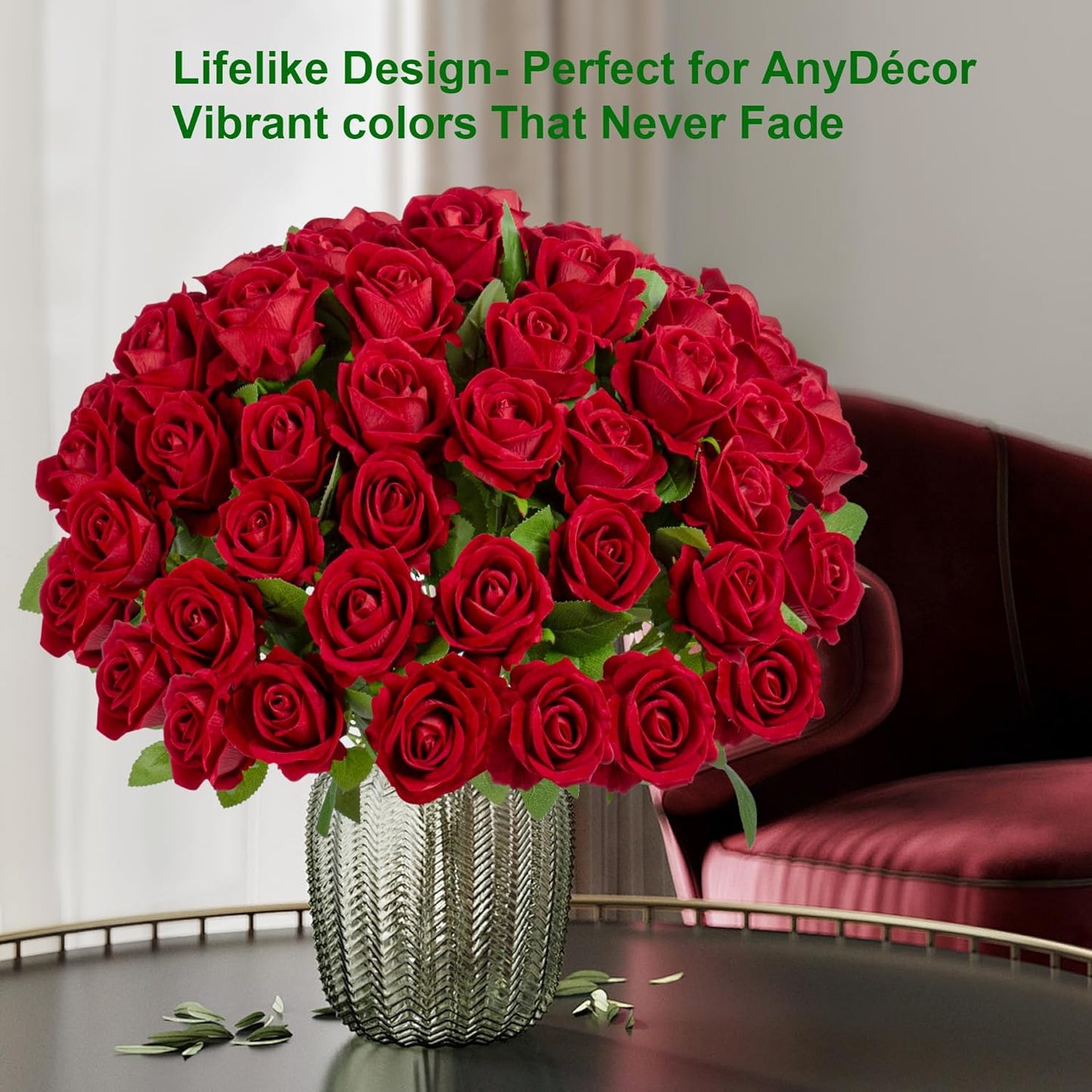 Fake Plants Roses Flowers Plastic Flowers Spring Decorations for Home Gifts for Gf Roses Artificial Flowers for Vase Fake Flowers Home Decor Fake Plant 19.6β(50PCS Red)