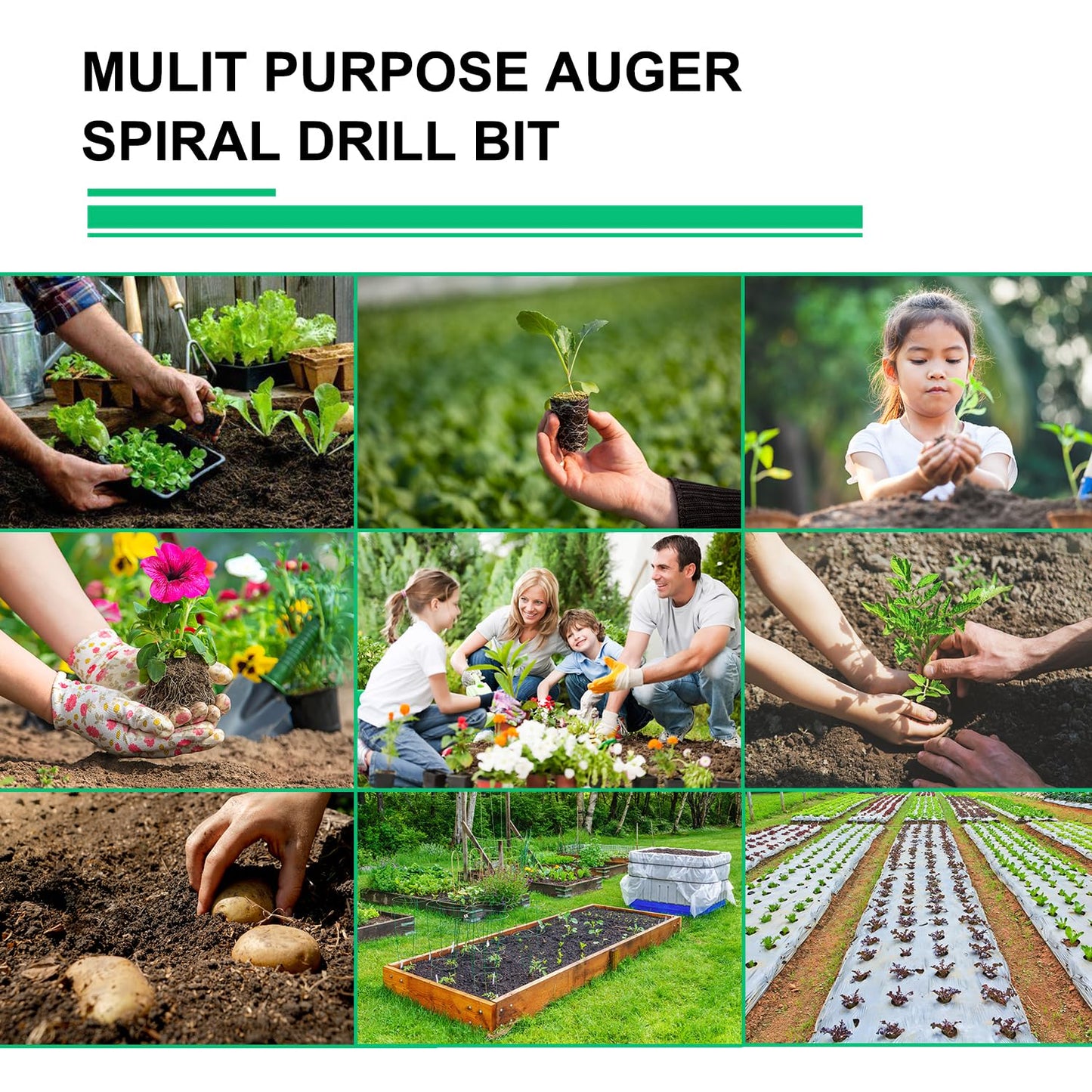 Garden Auger Drill Bit for Planting 1.6x9'',Soil Ground Earth Spiral Drill Bit for 3/8" Hex Drive Drill, Yard Auger Drill Bits for Bulbs Planting, Hole Digger Flowers,Bedding Digging Planter Tool