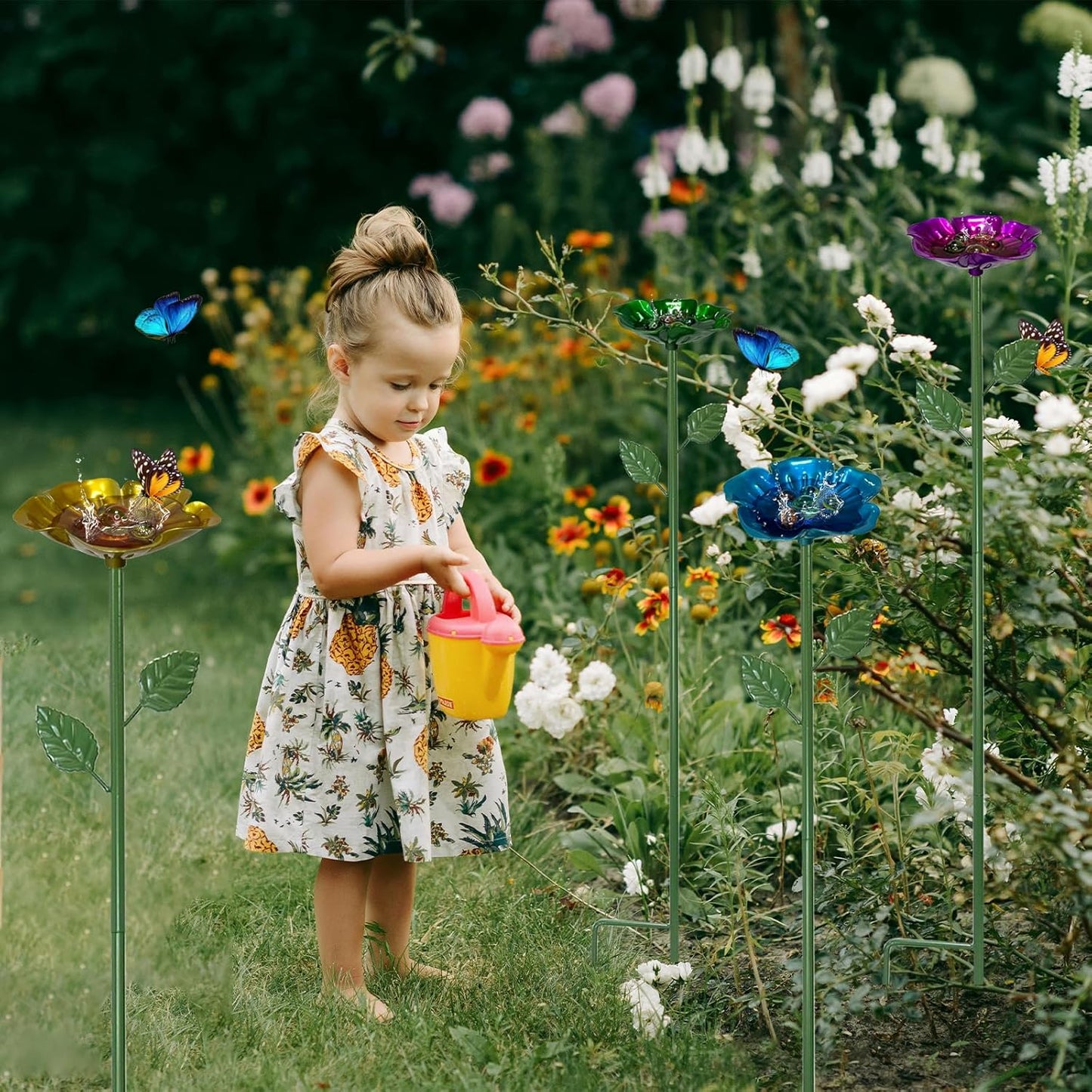 4 Packs Metal Bee Watering Station,Bee Water Feeder for Garden with 20 Marbles for Outdoor Decor,Decorative Water Feeder to Attract Pollinators(Red,Green,Blue,Yellow)