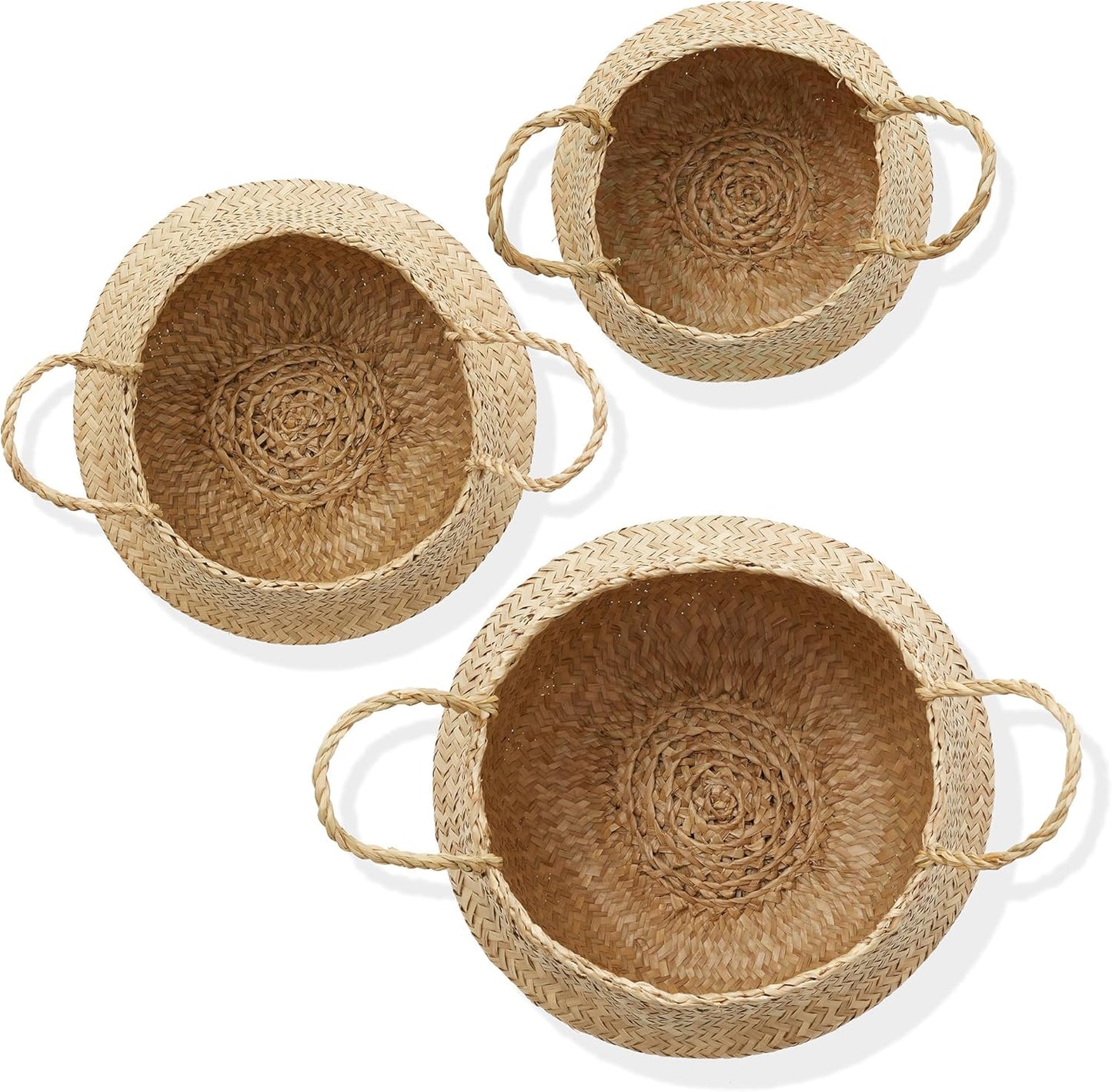 Casafield (Set of 3) Seagrass Belly Storage Basket Planters - Small, Medium, Large, Natural Woven Wicker Indoor Plant Pot Covers for Plants and Trees