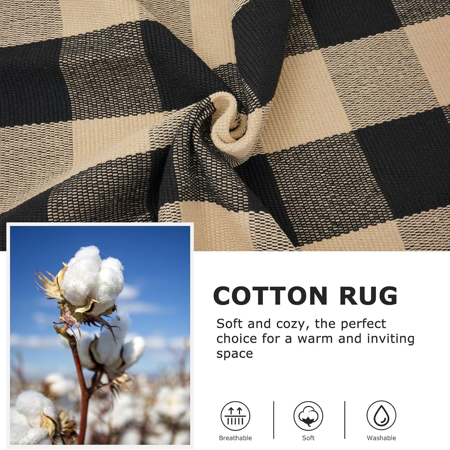 IOHOUZE Buffalo Plaid Checkered Rug 3x5 Ft Front Door Mats, Washable Area Rugs for Front Porch, Welcome Mats Indoor Outdoor, Entryway Rug for Entryway, Home Entrance, Tan Black