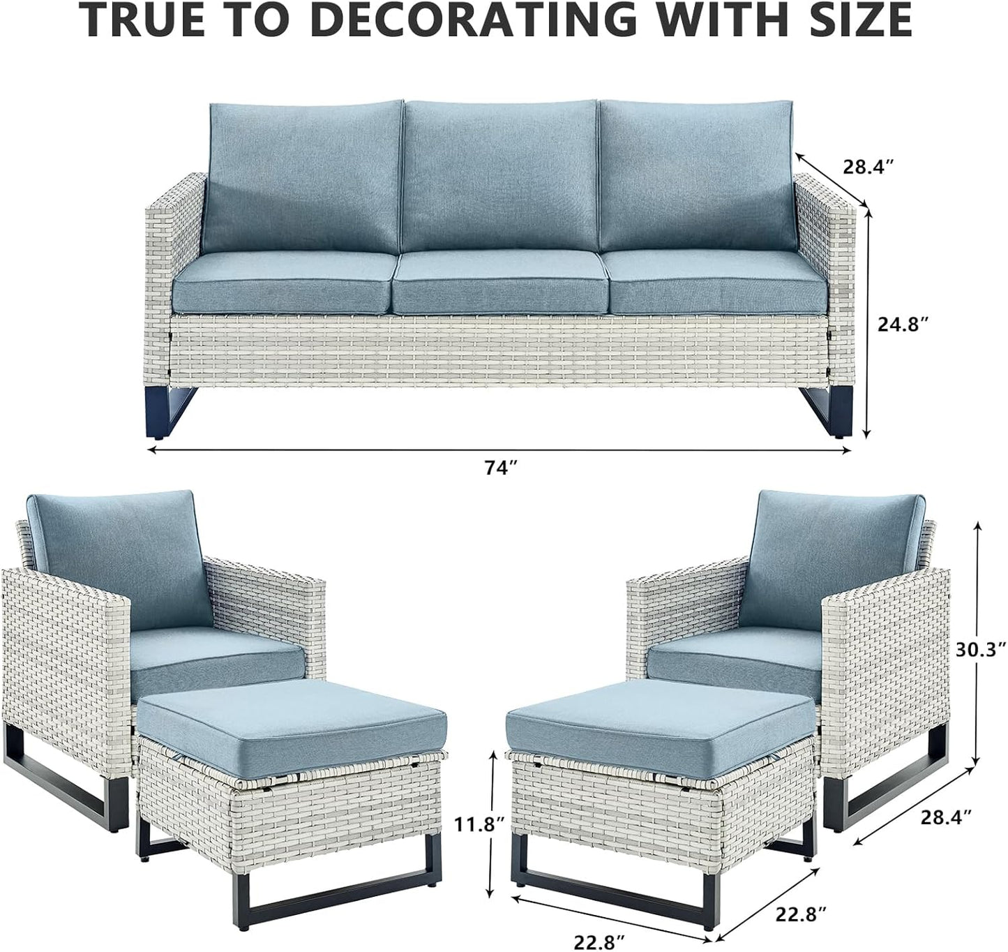 HUMMUH 7 Piece Patio Furniture All Weather Wicker Outdoor Sectional Sofa with Side Table,High Back Patio Chairs,Coffee Table and Ottomans Set for Porch,Garden,Backyard