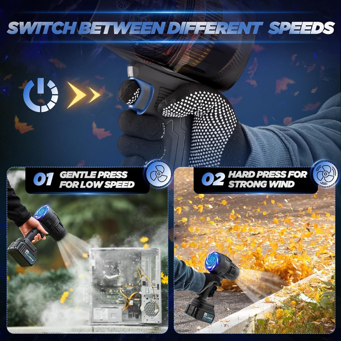 Saker Cordless Leaf Blower Portable Dust Cleaner Handheld Blower 180000 RPM Compressed Air Duster with Adjustable Speed for Patio Cleaning, Drying,Camping 1 Battery