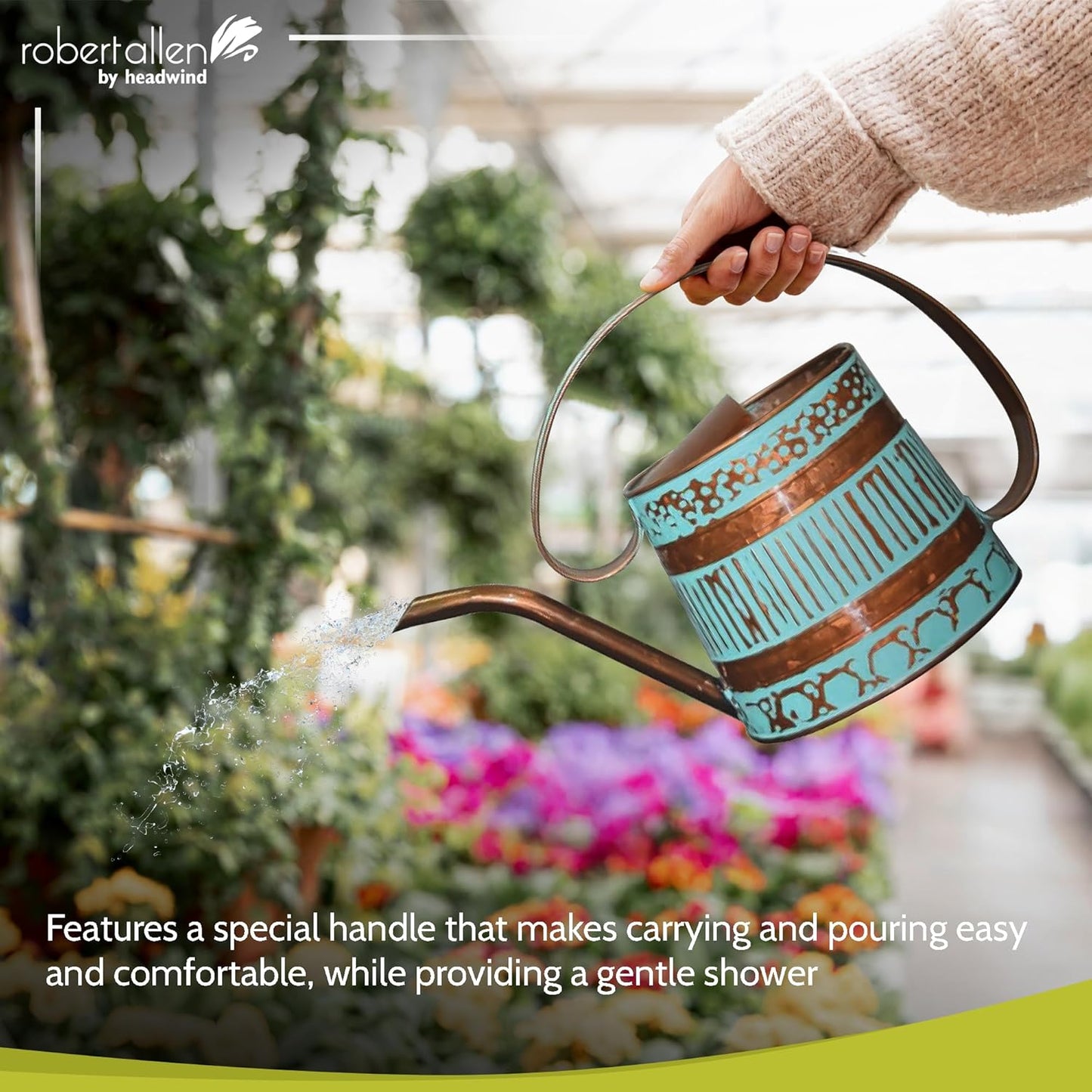 ROBERT ALLEN MPT01508 Danbury Metal Watering Can, Teal/Copper