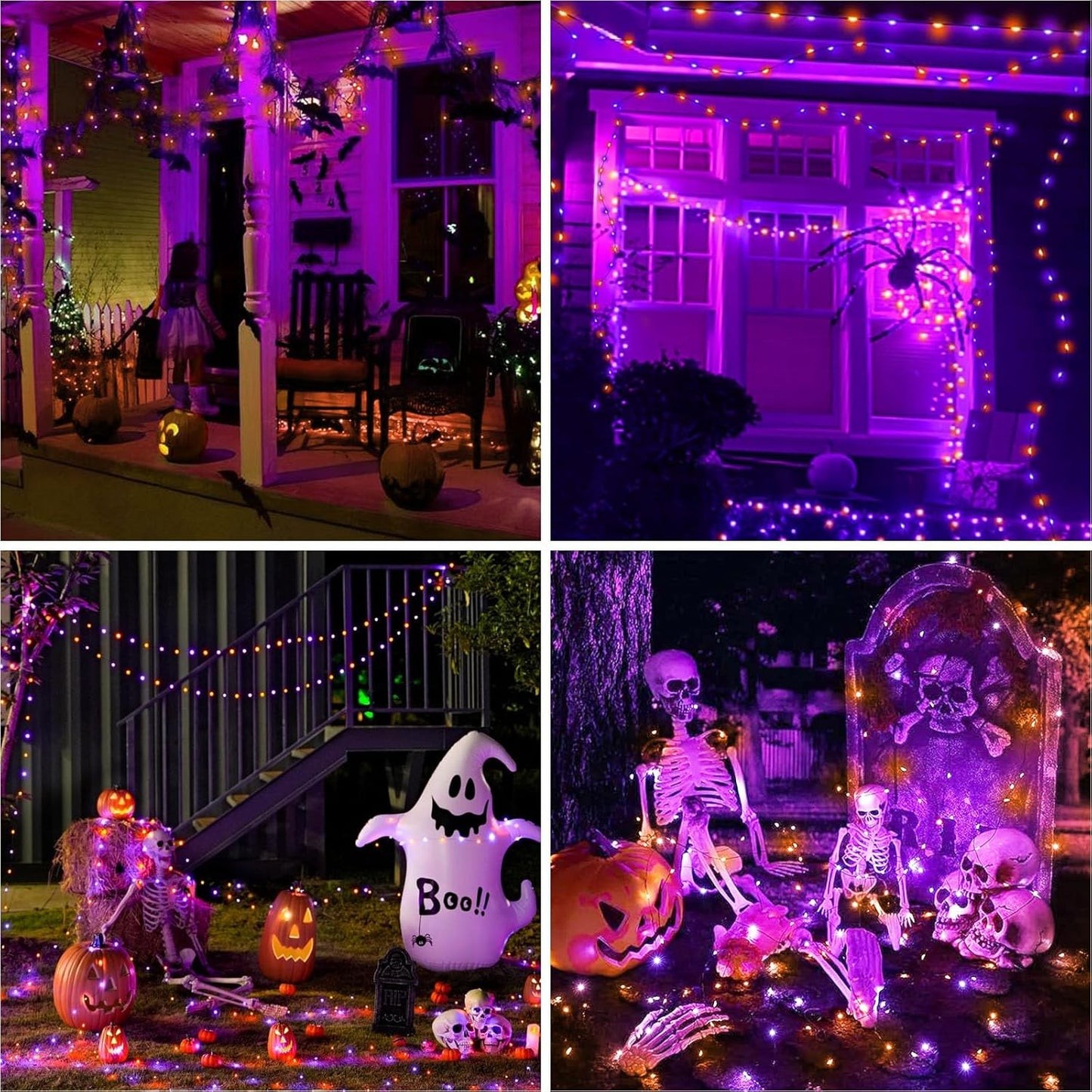 btfarm 2 Pack Solar Halloween String Lights Outdoor, Orange Purple 160LED 66FT Solar Fairy Lights Outside Waterproof, 8 Modes Solar Powered Twinkle Lights for Tree Garden Patio Halloween Decorations