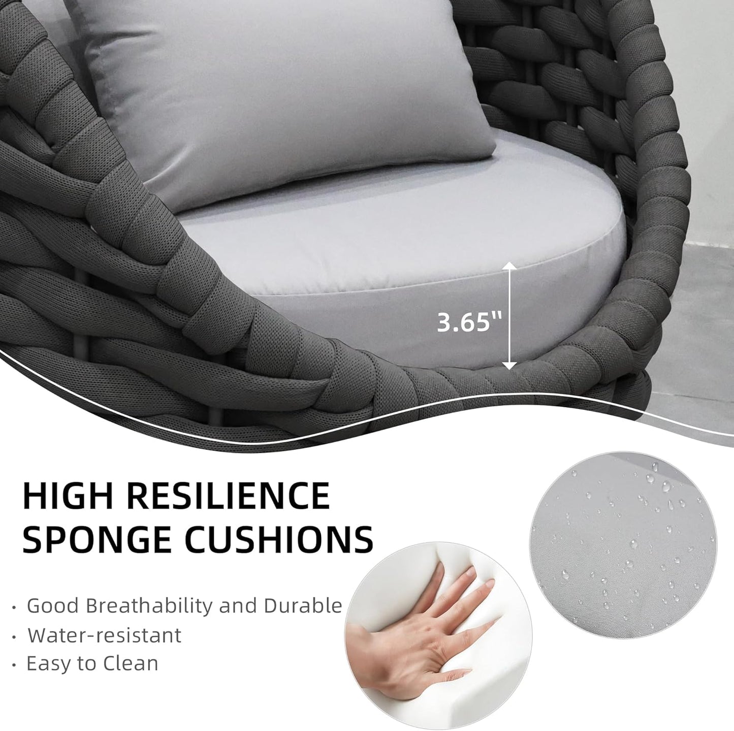 3 Pieces Aluminum Patio Furniture Set Modern Patio Set with Coffee Table, No Assembly Required Outdoor Conversation Set with Dark Grey Cushions for Balcony, Porch, Lawn