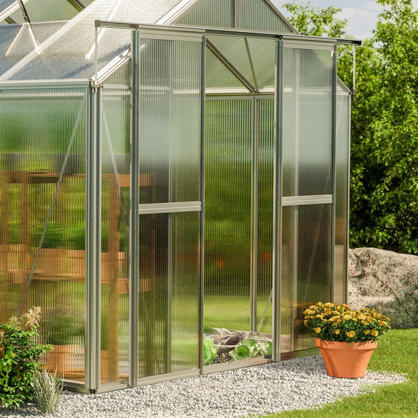 Greenhouse Saphir 4 Aluminum Frame 8.5 x 8.5 ft with Approx. 6 mm Polycarbonate Panels