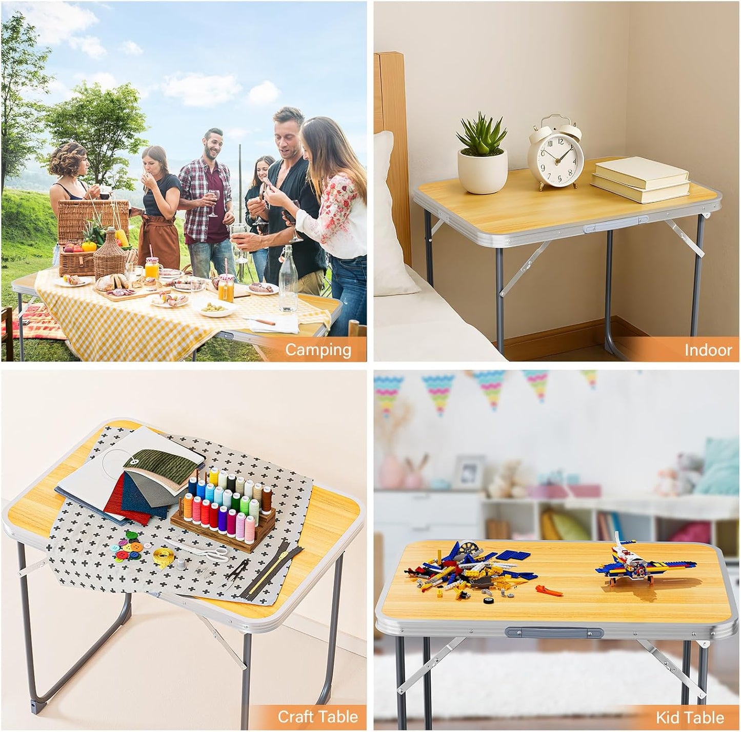 VINGLI 2.3FT Small Camping Table,Portable Camping Table with Carrying Handle, Picnic Table Foldable Table Essentials for Indoor Outdoor