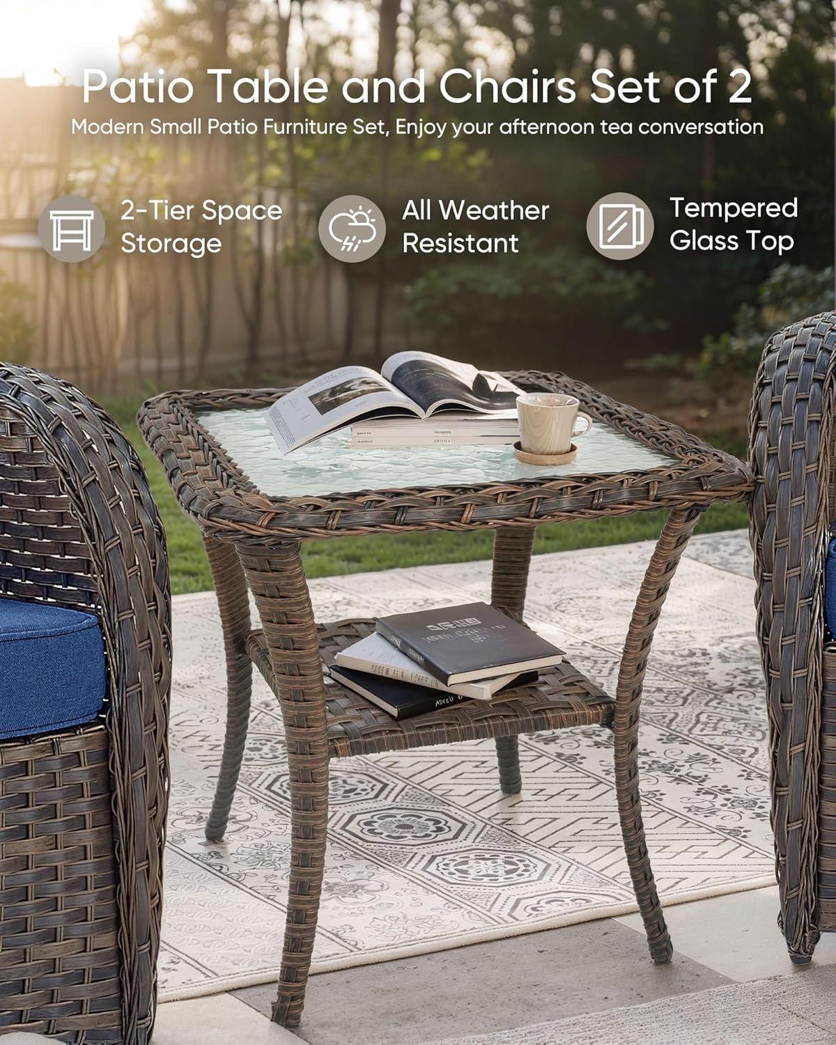 HUMMUH 5-Piece Patio Furniture PE Wicker Outdoor Conversation Set,All-Weather Rattan Swivel Chairs Outdoor Glider Couch for Backyard,Poolside,Deck