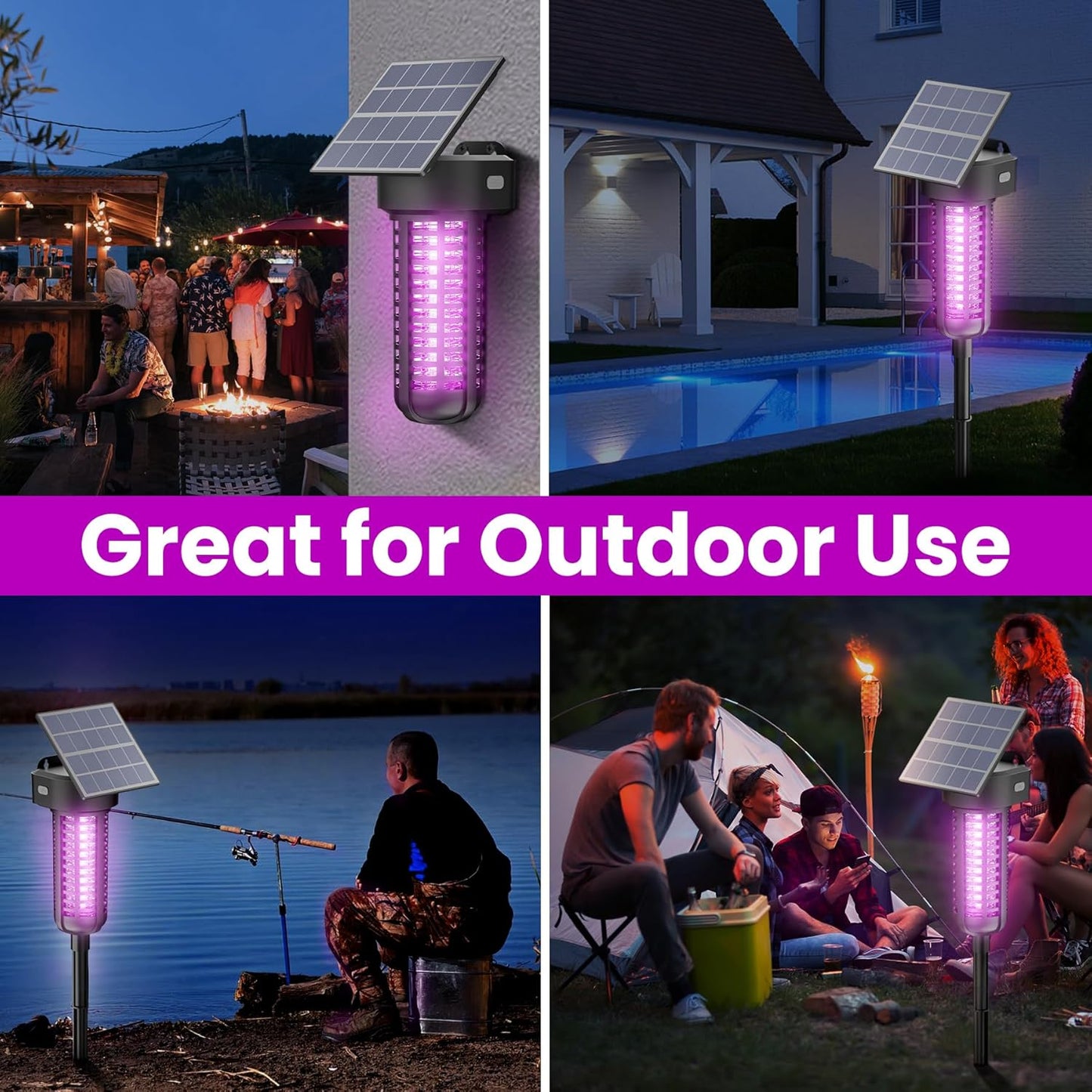 Solar Bug Zapper Outdoor, Garden Mosquito Zapper Waterproof & Cordless & Rechargeable & Auto On/Off and Manual Mode,Flying Insect Zapper Mosquito Killer Lamp Catcher for Patio Camping