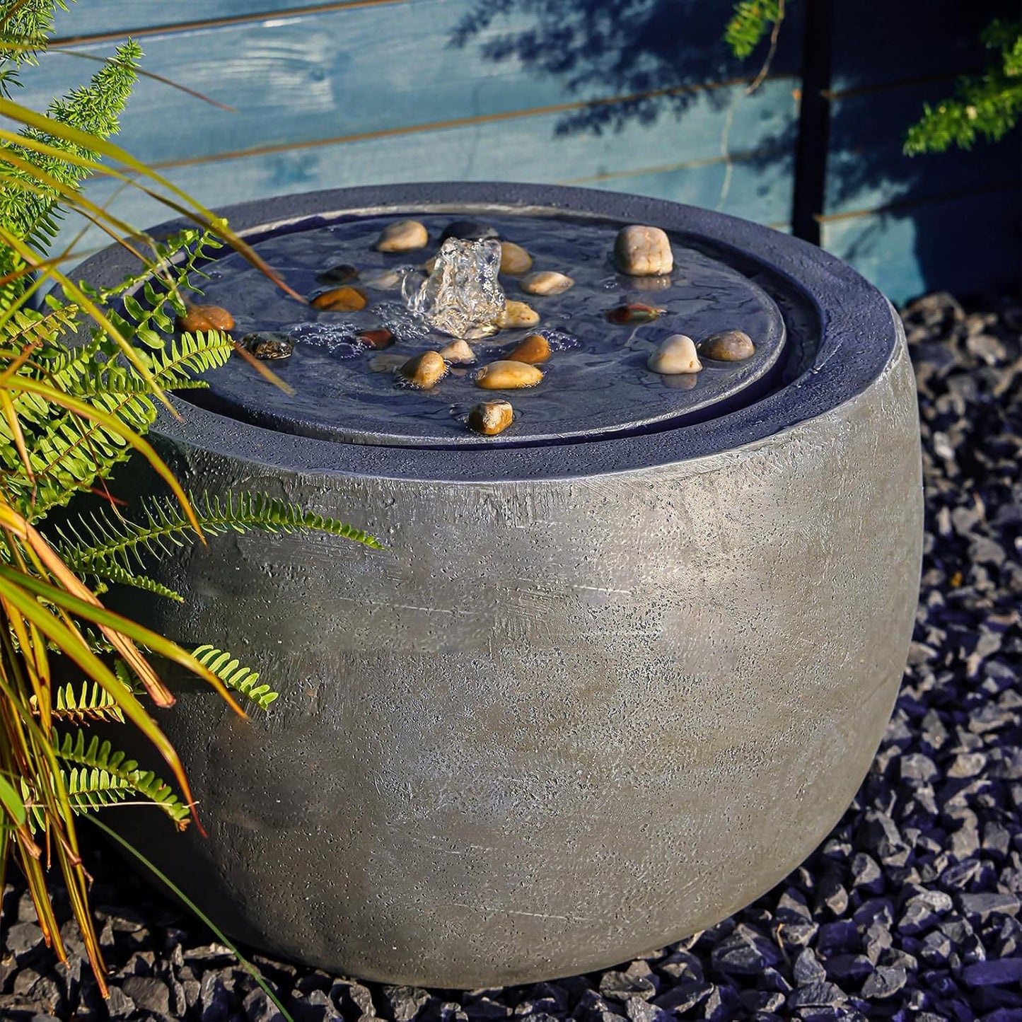 Garden Water Fountain Outdoor Bubbler Water Feature Indoor with Lights & Pump and Pebbles Waterfall Fountains Concrete Effect for Patio Deck Yard Home Decor Gray, 18 "L x 18" W x 11.5" H