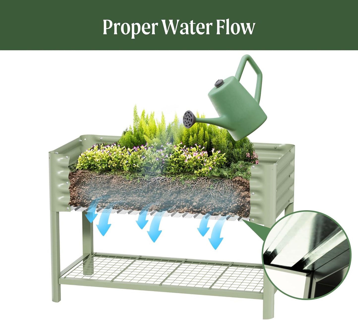 Elevated Raised Garden Bed-V Series, 2' x 6' Garden Beds with Legs & Storage Rack for Patio Porch, 1000 Lbs Weight Capacity, Outdoor Planter Boxes for Gardening Herbs Vegetables Flowers, Olive Green