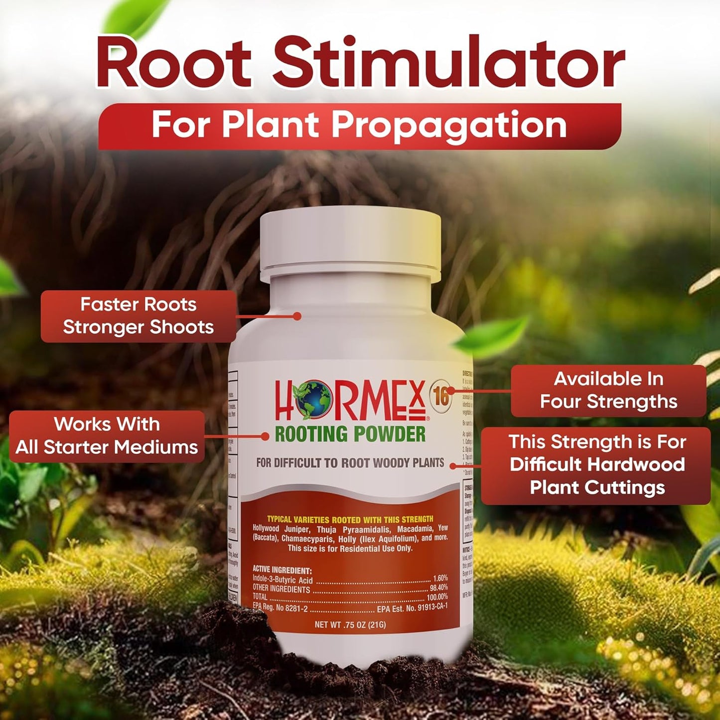 Hormex Rooting Powder #16, Grow Cubes & Shears Combo - Rooting Hormone for Difficult Hardwood Plants, Tree Cuttings | Root Starter Cubes for Cloning Plants | Precision Straight-Blade Shears (50 Plugs)