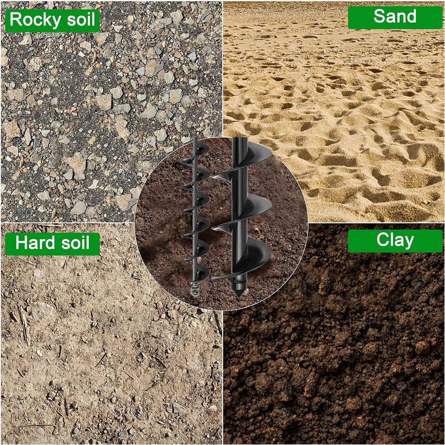 Auger Drill Bits for Planting 3x16.5in and 2x32in Solid Shaft Plant Flower Bulb Auger Spiral Hole Drill Rapid Planter Earth Post Umbrella Hole Digger for 3/8" Hex Drive Drill (2, 3"x16.5"+2" x32in)