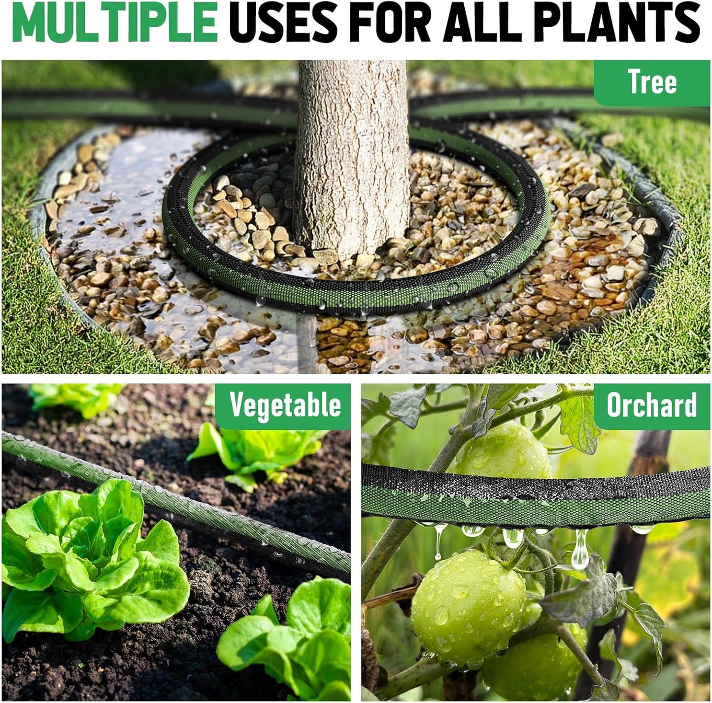 Flat Soaker Hose 25ft for Garden and Lawns, 80% Water-Saving Drip Irrigation Hose with Anodized Aluminum Ends, Flexible Leakproof Double Layer Gardening Hoses 