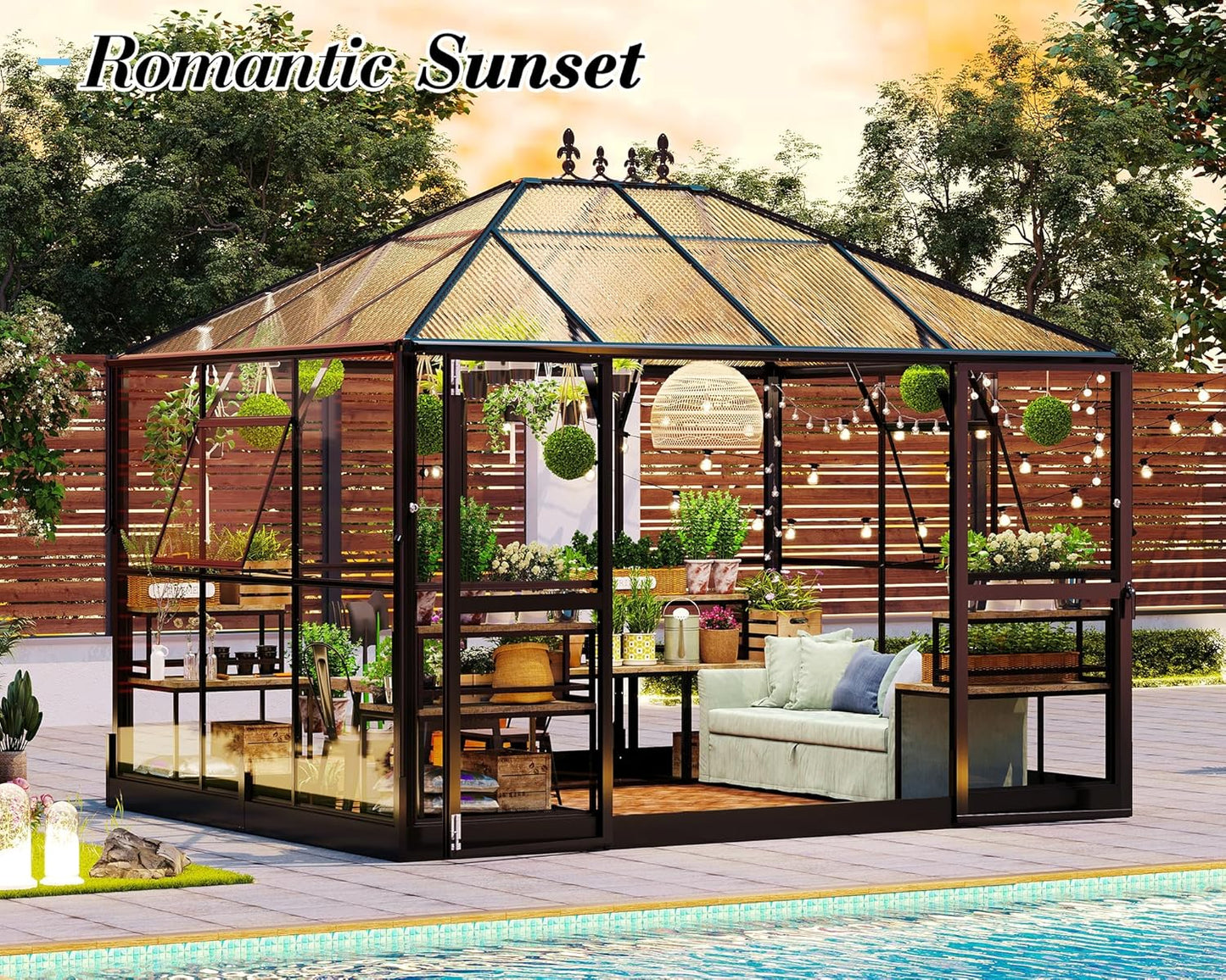 Jocisland 11x8.3x8.6 FT Polycarbonate Greenhouse with Clear Panels- 6 FT Wall Height Outdoor Aluminum Greenhouses with 2 Vents, Double Doors with Hook, Walk-in Greenhouse for Backyard Garden