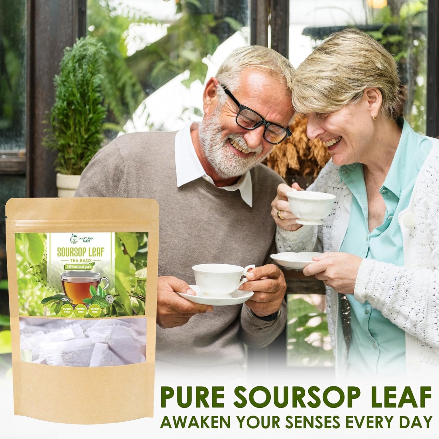 NHAT ANH FARM - Premium Soursop Leaves Tea Bags - Dried Soursop Graviola Leaves 40 Teabags, 2.5g/bag - Sugar/Caffeine/Gluten Free. Support Healthy Skin & Sleep