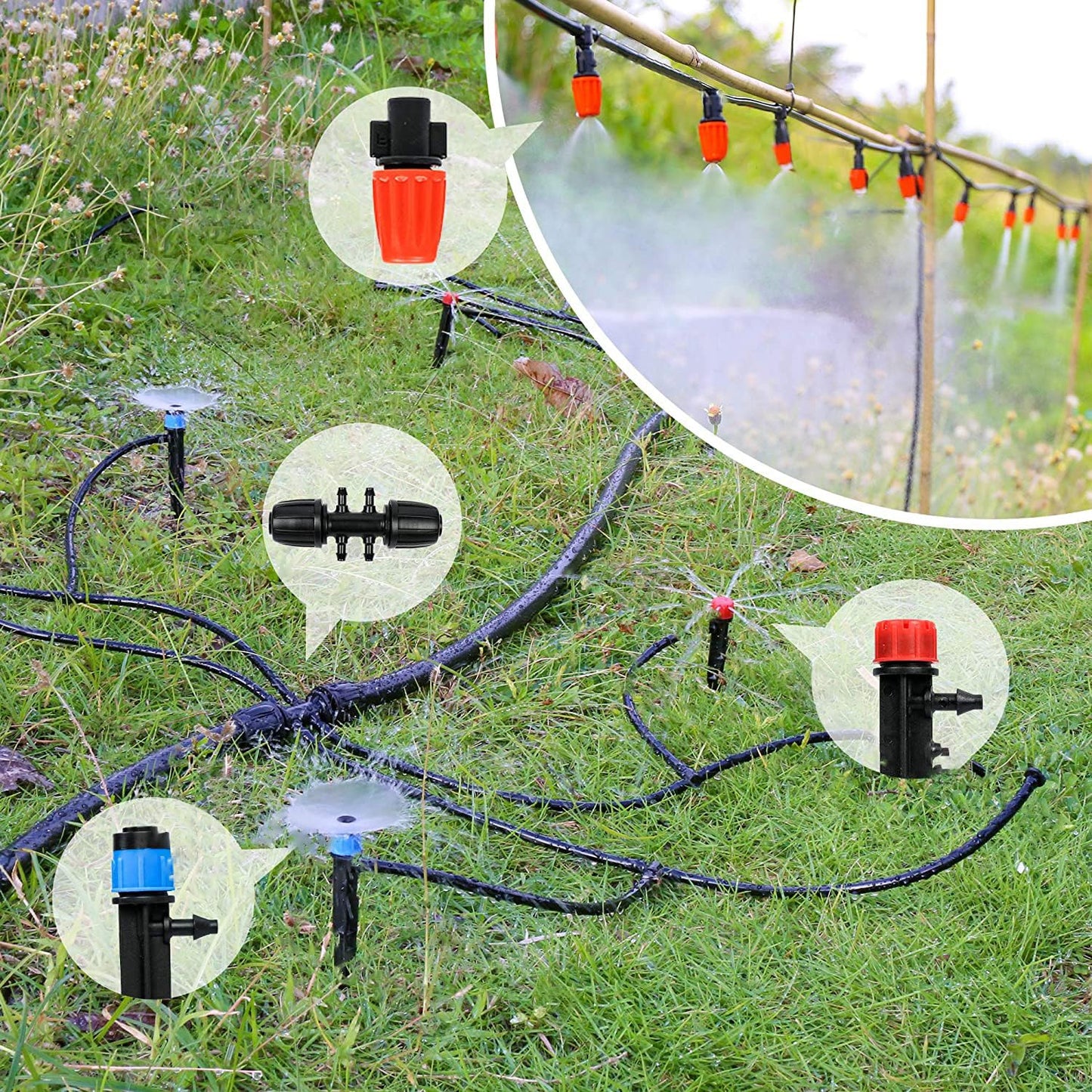 FAMILY'S BACKYARD 226FT Drip Irrigation System,Irrigation System for Garden Watering System,drip Irrigation kit1/2inch to 1/4inch Irrigation Tubing Hose Adjustable Nozzle Emitters Barbed Fittings