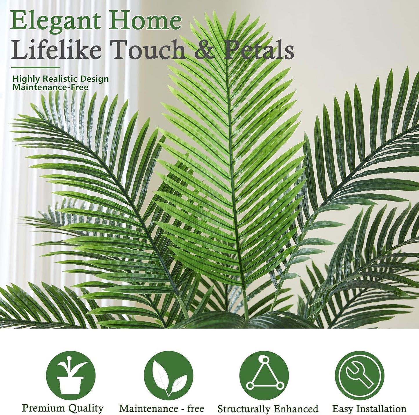 Artificial Palm Tree:5FT Tropical Fake Silk Plant UV Resistant Faux Areca Palm with White Planter & Black Pebbles for Home Office Living Room Decor Indoor Patio Porch Balcony (5FT,1-Pack,White)