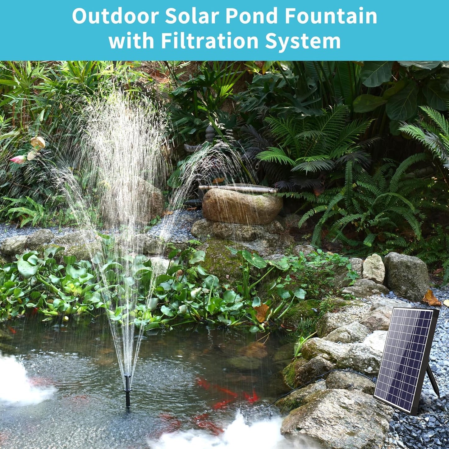 NFESOLAR Solar Pond Filter Fountain, 20W Solar Pond Pump with Pond Filter, 16.4FT Cord, 6.6FT Tubing for Outdoor Small Pond 120-300 Gallons, Fish Tank, Pool, Garden Waterscape N3222