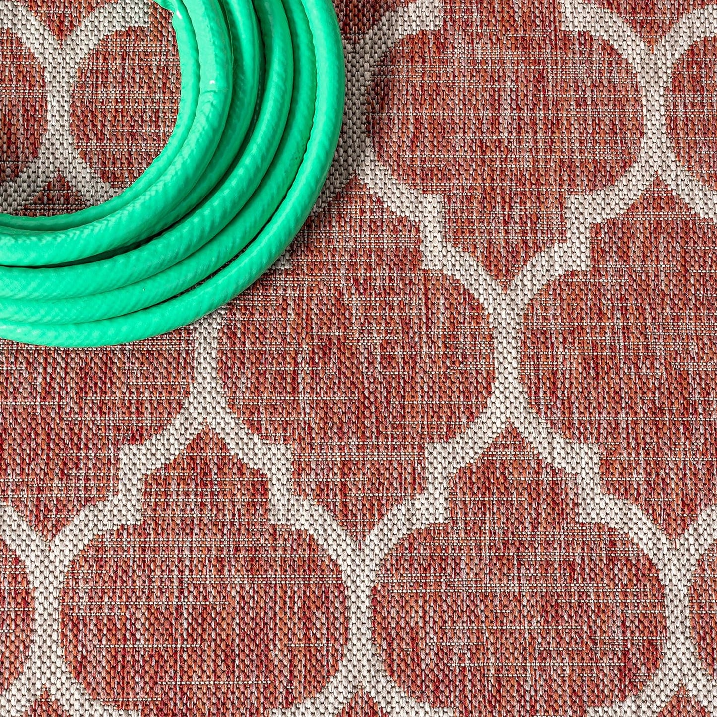 Eyely BMS109C-28 Santa Monica Trebol Moroccan Trellis Textured Weave Indoor/Outdoor Runner Rug Coastal;Bohemian, Bedroom, Backyard, Patio, Easy-Cleaning, Non-Shedding, 2 X 8, Red/Beige