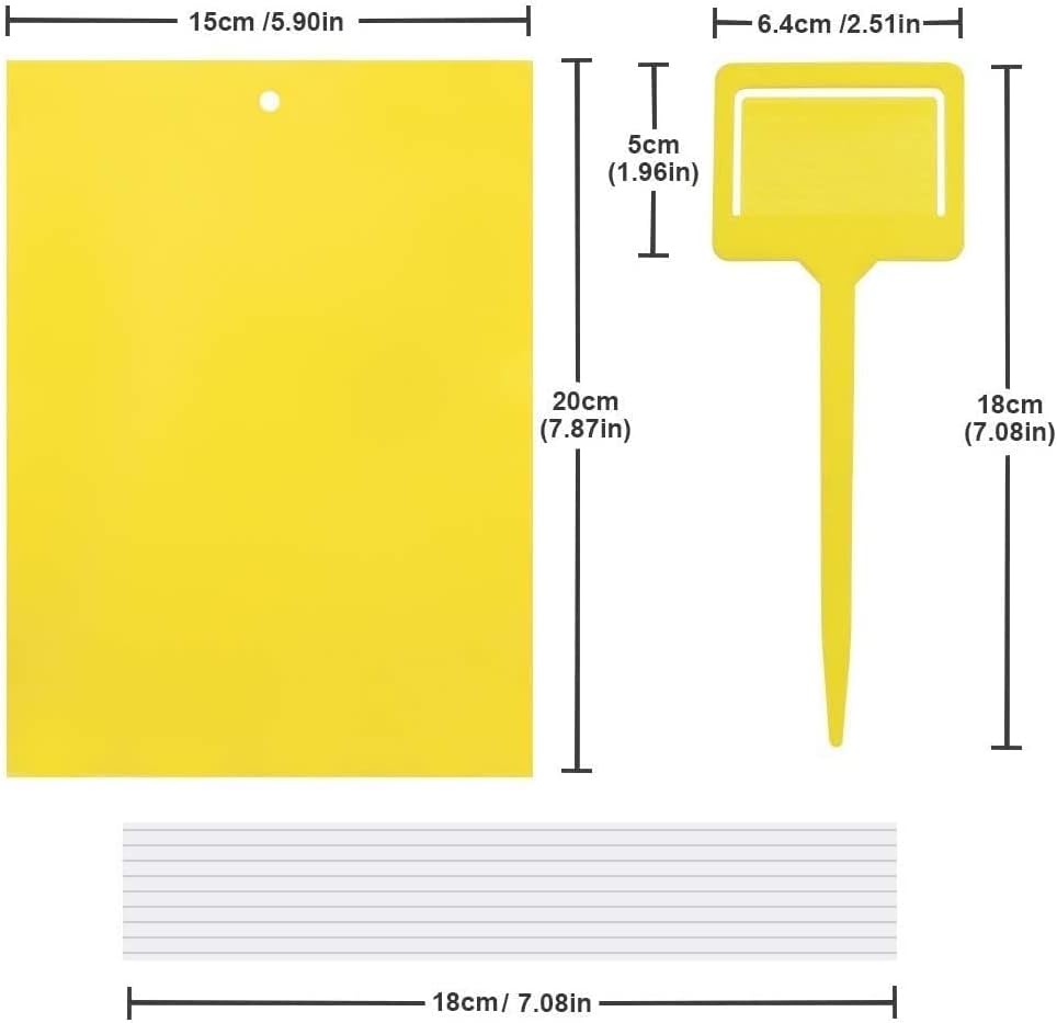 Gideal 50-Pack Dual-Sided Yellow Sticky Traps for Flying Plant Insect Fungus Gnats Whiteflies Aphids Leafminers Thrips (6x8 Inches, Included 50pcs Twist Ties)