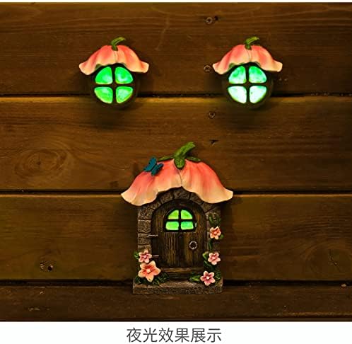 Fairy Gnome Home for Tree Decor，Glow in Dark Fairy House Have Window and Door for Garden Decoration，Fairies Sleeping Door and Windows, Yard Art Garden Sculpture, Lawn Ornament
