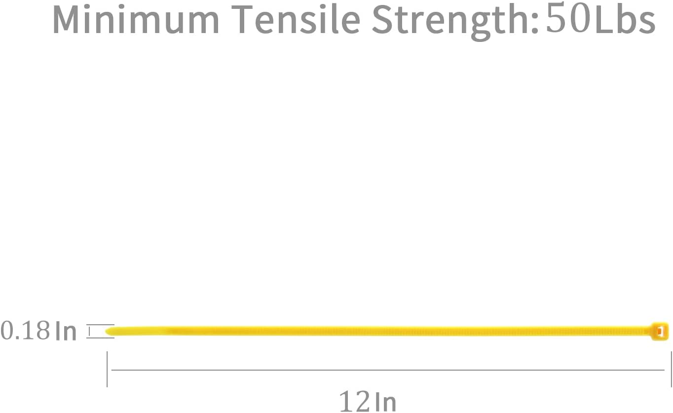 XINGO 1000 PCS Yellow Zip Ties 12 Inch, 60 LBS Tensile Strength, Self-Locking Nylon Plastic Nylon PA66 Wire Ties for Indoor and Outdoor Use