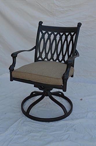 Grand Tuscany Outdoor Patio 7 pcs Round Fire Gas 52" Dining Set Dark Bronze Cast Aluminum Sunbrella Cushions