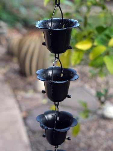 Nutshell Stores Flower Cups Rain Chain - Black - 18 Feet