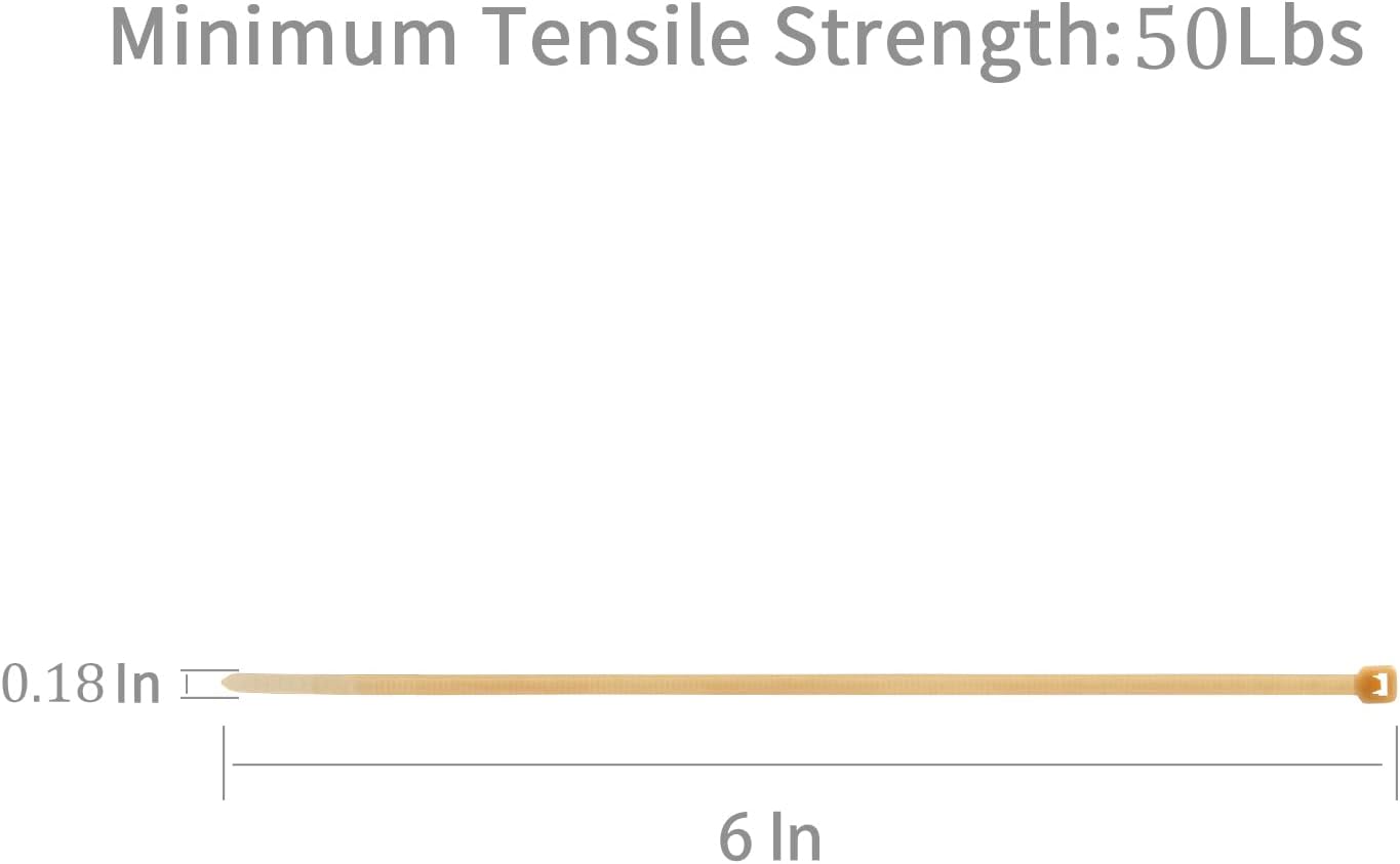 XINGO 100PCS Cable Zip Ties Heavy Duty, Premium Nylon Plastic Wire Ties with 50 Pounds Tensile Strength, Self-Locking Black Nylon Zip Ties for Indoor and Outdoor (6 inch, Gold)