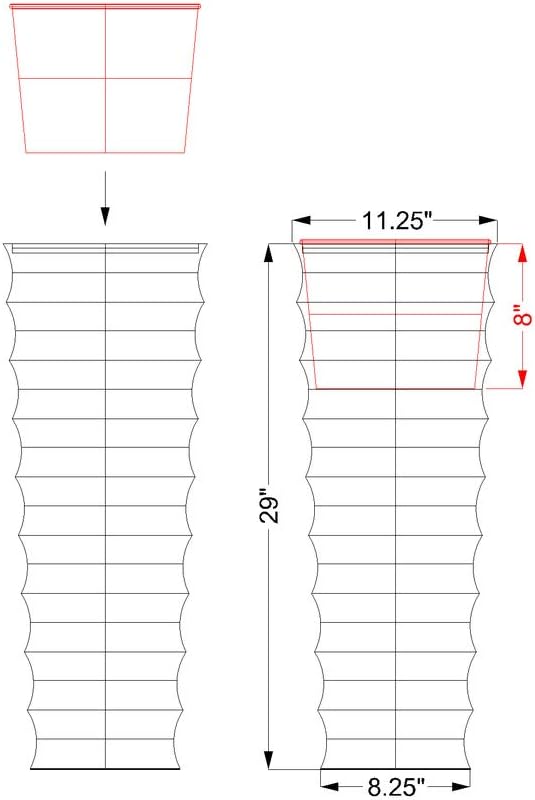 H Potter Copper Ribbed Planter Large for Outdoor Indoor Plants Small Spaces Entryway Patio Porch Tall Metal Planter Decor Vase with Drainage Drip Tray