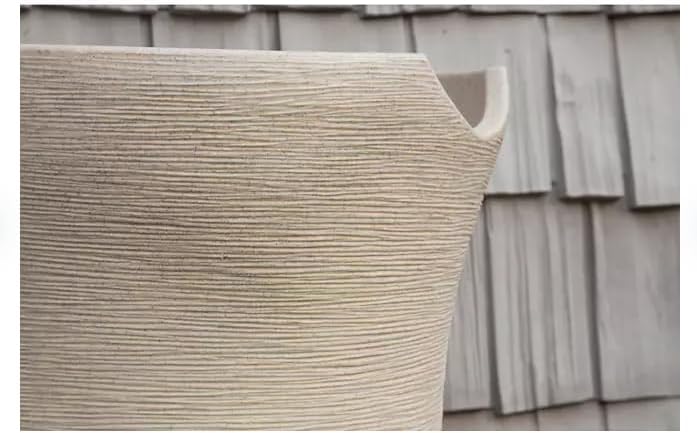 Impressions Corsican Decorative Rain Barrel, 50 Gallon Capacity,Unique Textured White Ceramic Look with Brass Spigots Finish, Modern Design