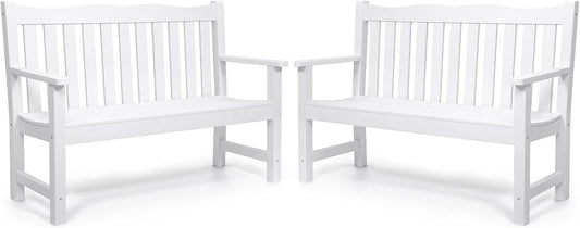 Garden Benches Set of 2, All-Weather HIPS Outdoor Bench with 800 lbs Weight Capacity, Never Rot or Fade, for Garden, Porch, Backyard, and Park, White