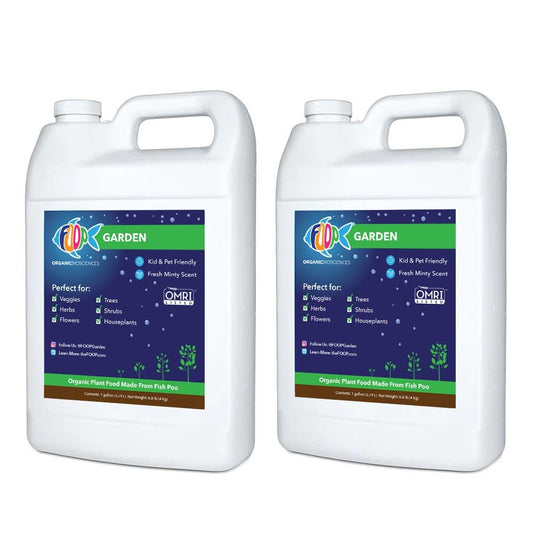 FOOP Garden - Organic Liquid Plant Food Made from Fish Manure (with Fresh Minty Scent) | Fish Fertilizer Alternative Perfect for Veggies, Herbs, Flowers,Trees,Shrubs | Kid&Pet Friendly (1G, 2 Pack)