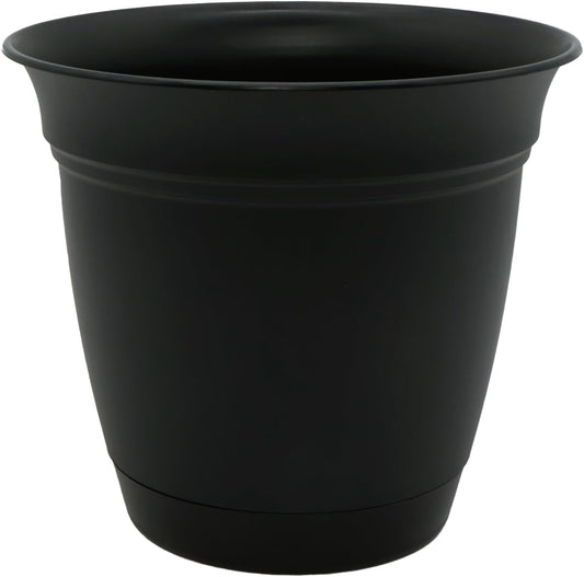 The HC Companies Eclipse Round Planter with Saucer - Outdoor & Indoor Plant Pot with Drainage Holes - Lightweight, UV-Resistant Plastic Pots for Plants, Flowers & Herbs (8" Black, Pack of 1)
