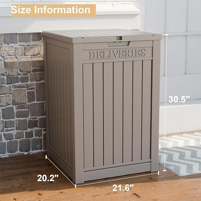 DRATO 48 Gallon Package Delivery Box, Large Lockable Storage Box, Double-Wall Resin Outdoor Package Delivery and Waterproof Deck Box for Porch, Patios
