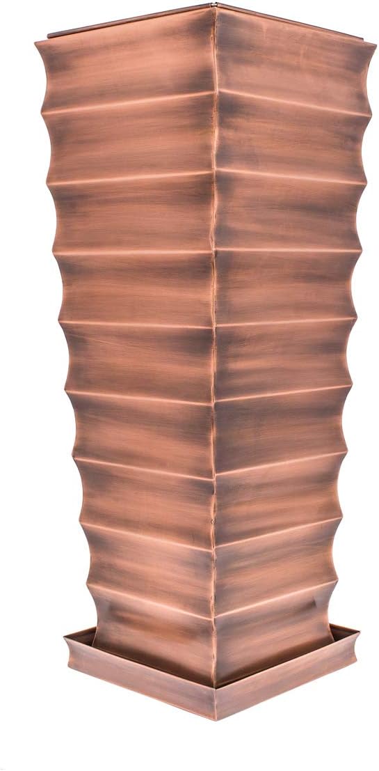 H Potter Copper Ribbed Planter Large for Outdoor Indoor Plants Small Spaces Entryway Patio Porch Tall Metal Planter Decor Vase with Drainage Drip Tray