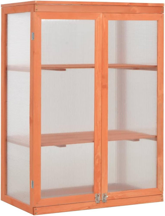 Wooden Portable Greenhouse with 2 Shelves and 2 Doors, Garden Mini Greenhouse Cabinet for Outdoor Indoor Use 29.5"x18.5"x42.9"