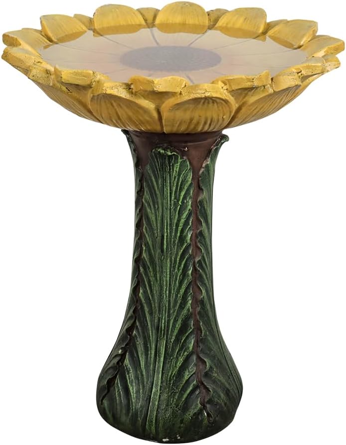 SKYFIRE 24.4” Tall Outdoor Concrete Bird Bath - Sunflower Birdbath Bowl with Green Leaf Pedestal for Garden, Patio, Lawn, Backyard,Outdoor Decor -20”Dia. X 24.4”H Garden Decor Statue Flower Birdbaths