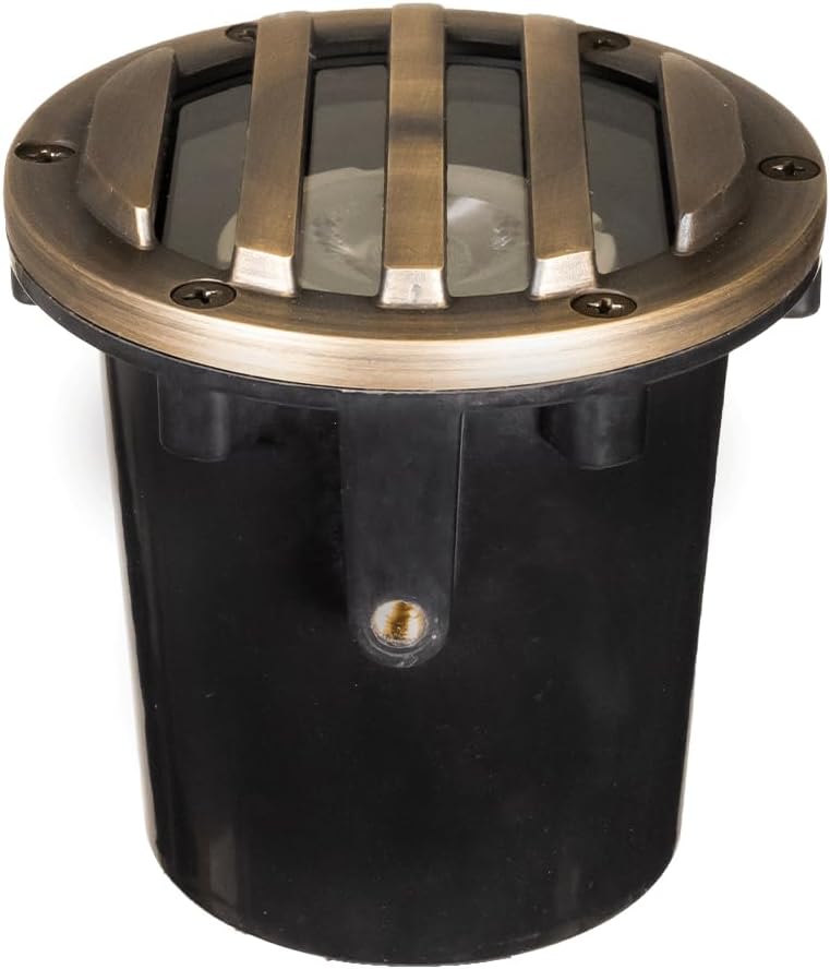 VOLT 12V 3-in-1 Waterproof IP68 Outdoor in-Grade Light with Brass Grated Top (Bronze) for Path, Garden, Deck, Yard or Pond Low Voltage Landscape Lighting