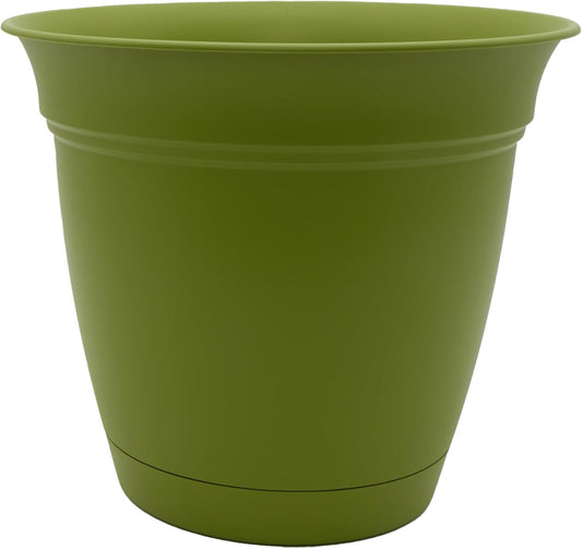The HC Companies Eclipse Round Planter with Saucer - Outdoor & Indoor Plant Pot with Drainage Holes - Lightweight, UV-Resistant Plastic Pots for Plants, Flowers & Herbs (10" Peridot, Pack of 1)