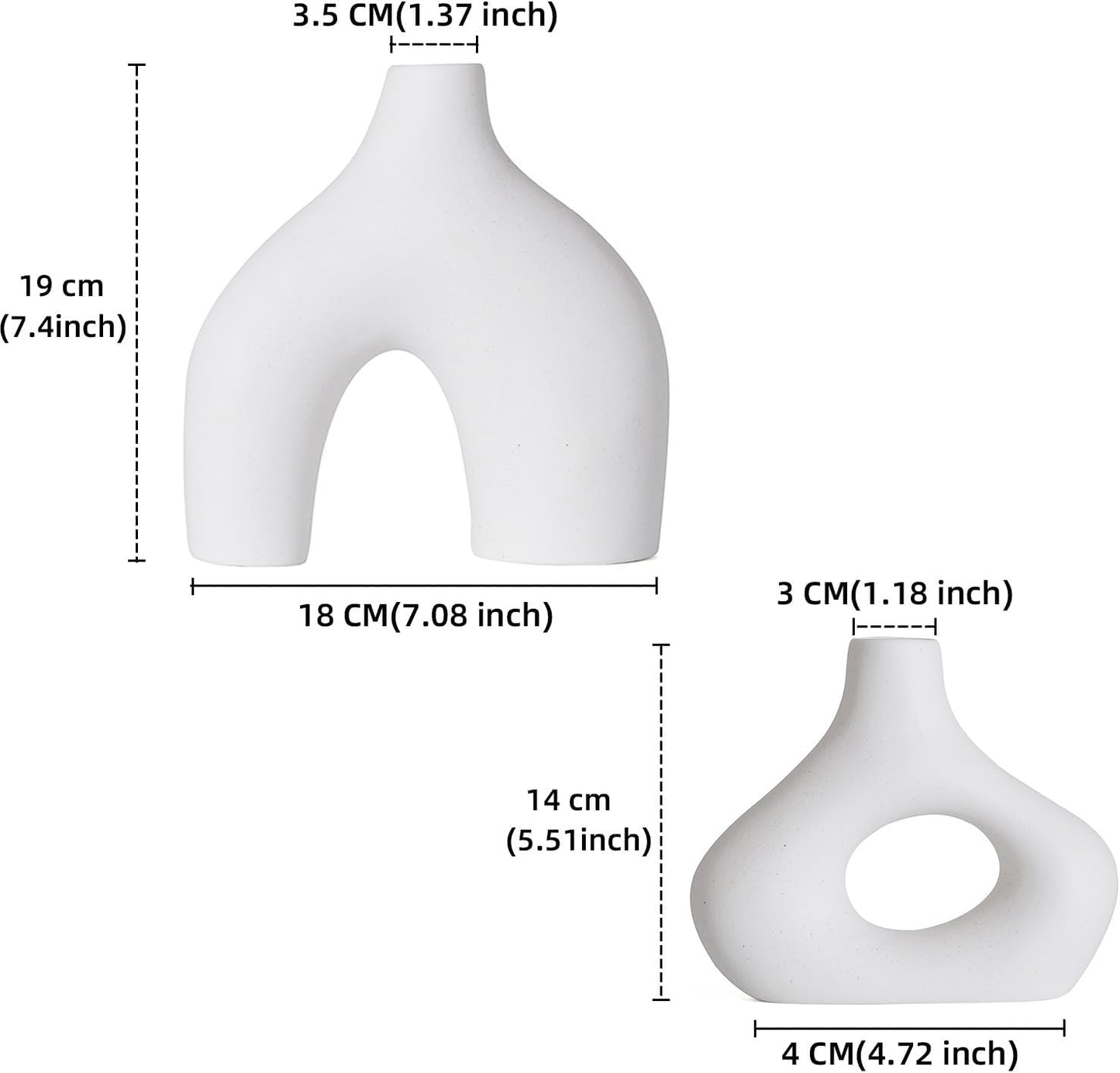 CEMABT White Ceramic Vase Set of 2 for Modern Minimalist Bohemian Decor，Round Matte Donut Vases for Pampas Grass-Perfect for Living Room, Dining Table, Office Bedroom Shelf Decor Entryway, Console